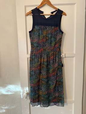 Band of Outsiders Silk Chiffon Floral Pointillist Print Midi Dress